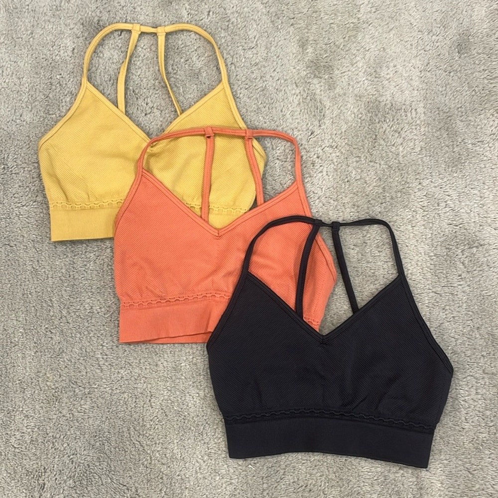 Gymshark Seamless V-Neck Bralette Set in Yellow, Coral & Black
